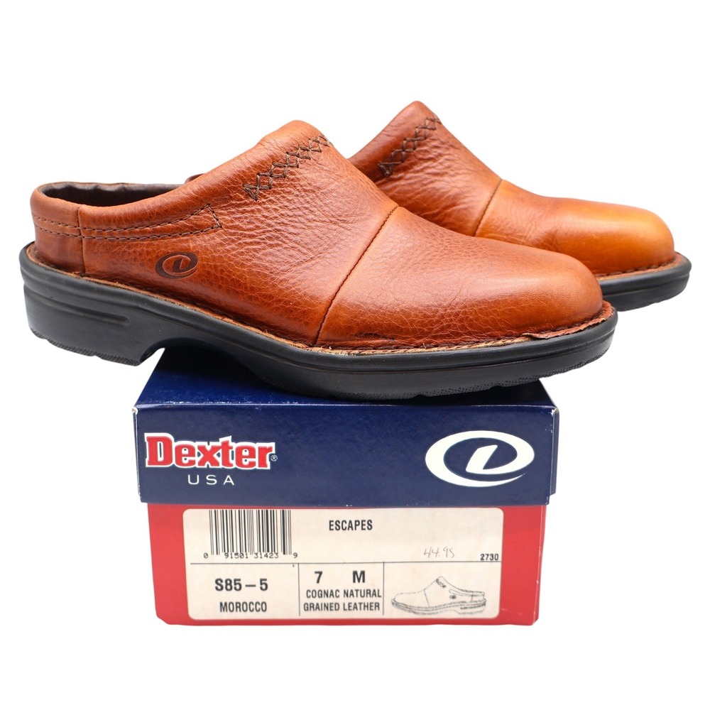 Dexter Escapes Morocco Mules Womens 7 Vintage Cognac Grained Leather Slip On USA